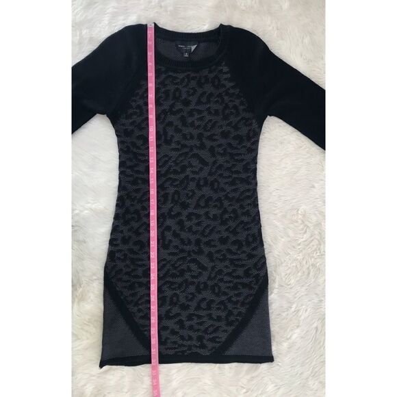 R+J COUTURE Leopard Print Sweater Dress Fitted Raglan‎ Sleeve Black Gray Small - Picture 10 of 11